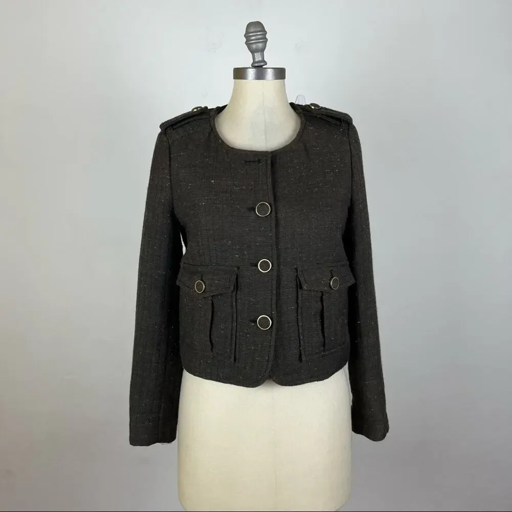 Anthropologie Cartonnier Brown Quilted Front Jacket Size 4